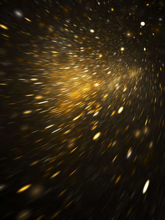 Abstract holiday background with blurred golden rays and sparkles. Fantastic light effect. Digital fractal art. 3d rendering.の写真素材