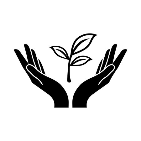 plant vector icon with two human hands. Illustration on a flat design style. EPS 10. Suitable for ecology, agriculture theme.の写真素材