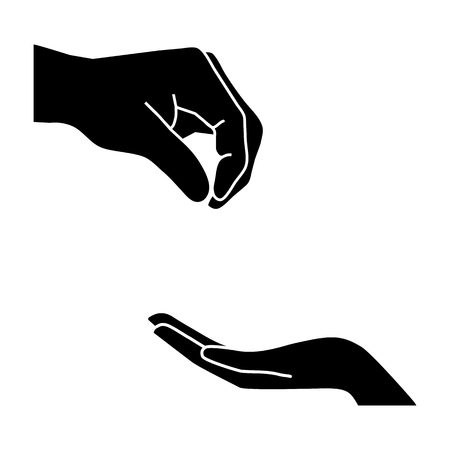 human hand giving something to other hand vector icon on a realistic paper background with shadow. illustration on a  Flat design styleのイラスト素材