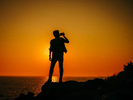 Sunset back silhouetteの写真素材
