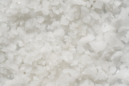 Flake salt have mineral content, giving them a salty taste. Most form as thin, flattened out crystals. Food ingredient backgroundの写真素材