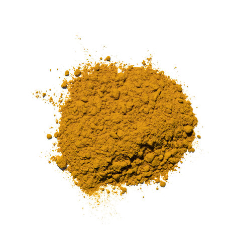 Organic Curcuma Powder, Cosmetic Chemical ingredient on white laboratory table. Top View