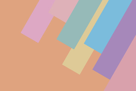 Colorful geometric square shapes on orange background.