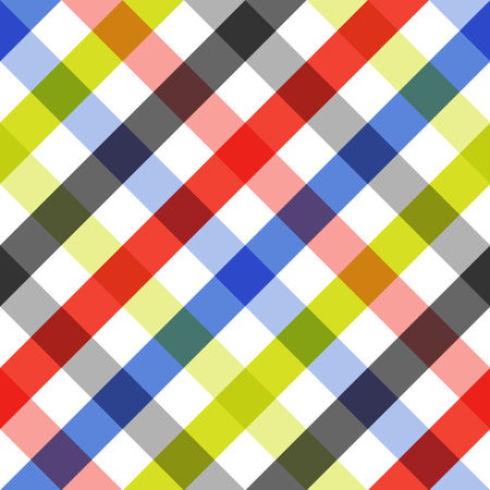 Classical cell diagonally. Blue, green, gray and red color on white background. Seamless pattern for...