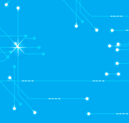 An intricately designed circuit board rests vibrantly against an azure background, encapsulating...