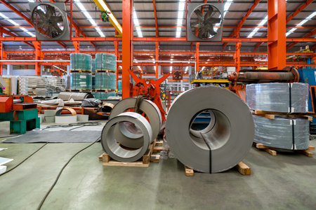 An industrial setting filled with neatly Steel sheet roll stack, reflecting the industry's organized...