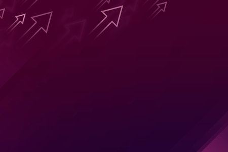 Several bold, bright pink arrow scattered randomly on a magenta purple background.の写真素材