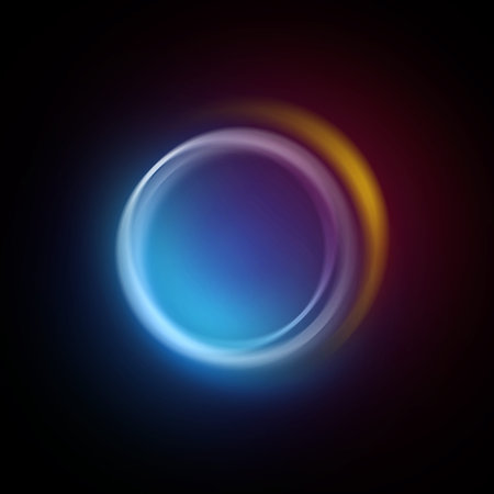 A vibrant circular light swirl appear against a dark backdrop, showcasing a blend of blue, purple,...