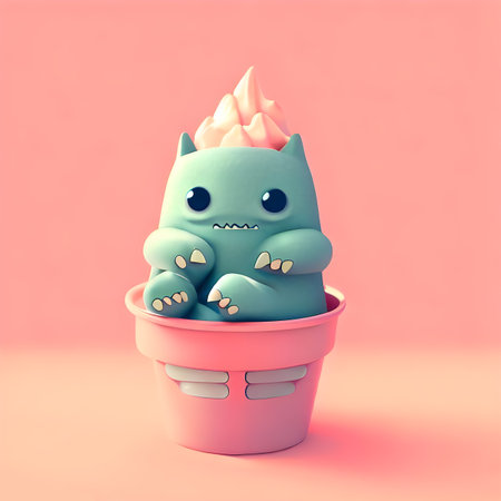 Cute ice cream cup monster by Generative AIの素材