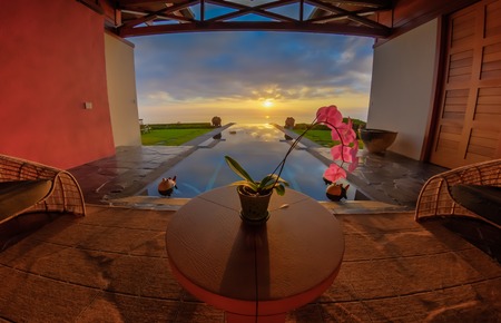 Orchid at pool in Kona, Hawaiiのeditorial素材