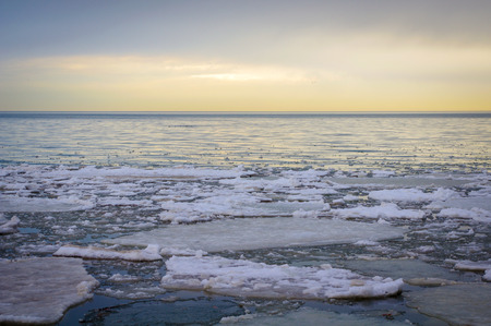 Ice Floes on Lake Erie at Sunriseの写真素材