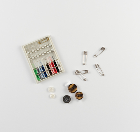 Travel Sewing Kit on White Backgroundの写真素材