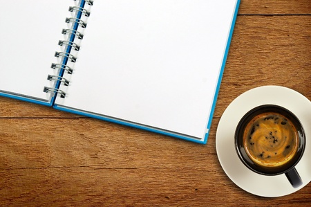 coffee and spiral notebookの写真素材