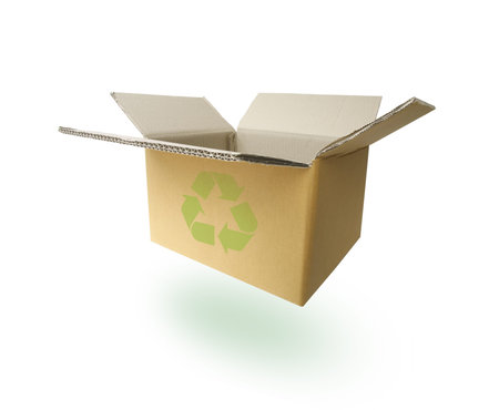 recycle paper box with green recycle sign. paths insideの写真素材