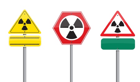 3 warning  nuclear on Road sign の写真素材