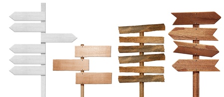 4 Wood signs  on sun skyの写真素材