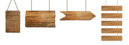 wooden board hanging on whiteの写真素材