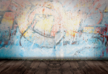 Graffiti wall in grunge room style の写真素材