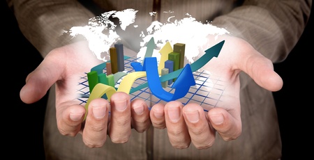 human hand showing a arrows graph investmentの写真素材