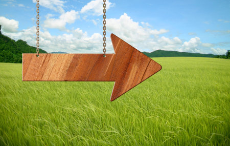 wooden sign on field grass mountain