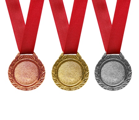 Three medals - gold, silver and bronzeの写真素材