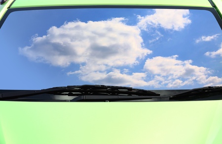 cloud and blue sky on  green eco cars の写真素材