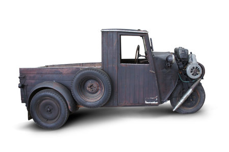 old wooden cars on white (path in side)