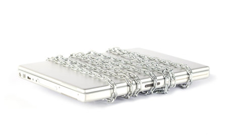Computer security concept with laptop and chain 