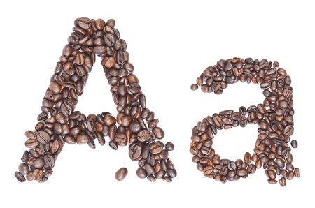 A, Alphabet from coffee beans on white background.の写真素材