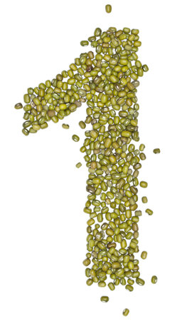 1, number form green beans on white.