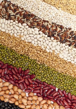 close-up, Mixture of dried lentils, peas, Grains, beans background.の写真素材