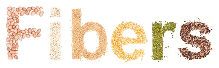 fibers, alphabet dry foods on white background.の写真素材