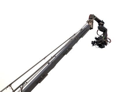  A camcorder on crane  isolatedの写真素材
