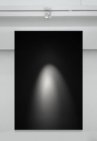 Gallery Interior with empty black frame on wall の写真素材