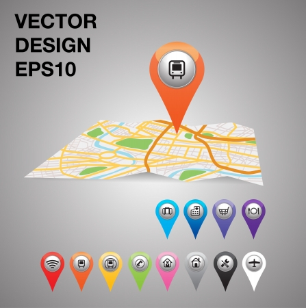 orange pointer, transport on city map  のイラスト素材