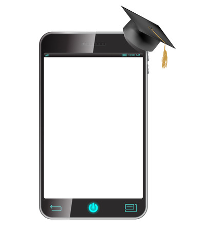 Graduation Hat and black mobile phone Isolated のイラスト素材