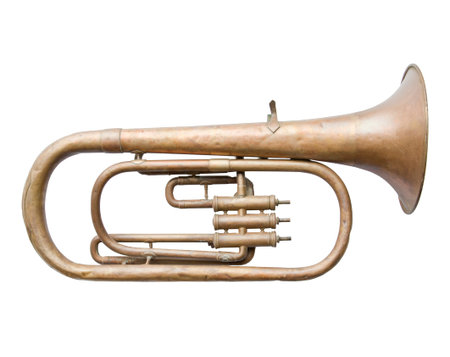 Old vintage musical instrument isolated on white の写真素材