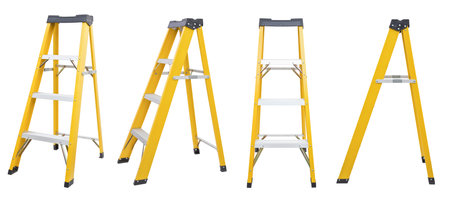 set of yellow Ladder  isolated on whiteの写真素材