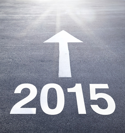 Number 2015 on road and sun beam.の写真素材