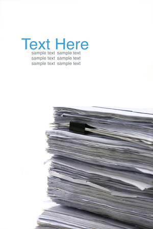 close up stack of paper on white backgroundの写真素材