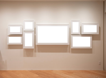 empty  frames design in a room against a white wallの写真素材