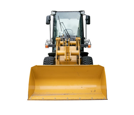 yellow bulldozer isolated on white backgroundの写真素材