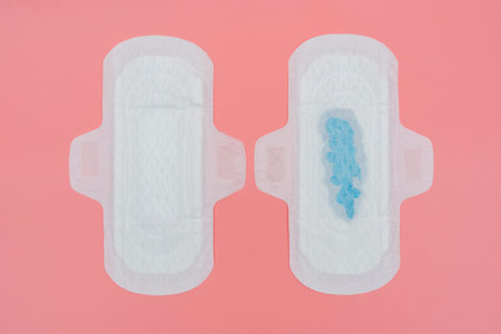 Sanitary pad compare with full amount of blue bloodの写真素材