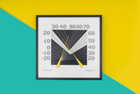 temperature moisture meter  analog on color backgroundの写真素材