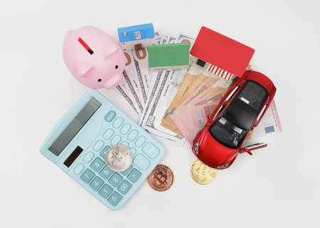 Top view, Money investment concept on white background.の写真素材