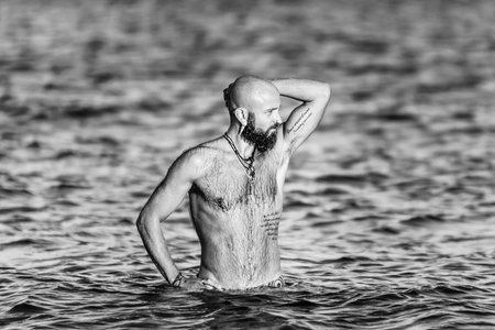 Water pose black and whiteの写真素材