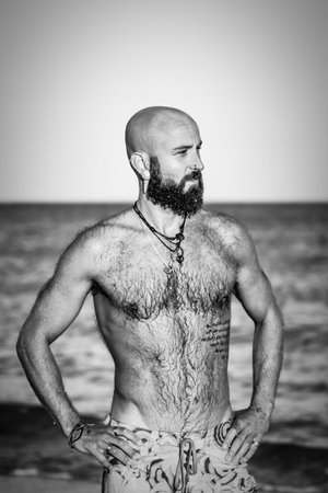 Pose on a beachの写真素材