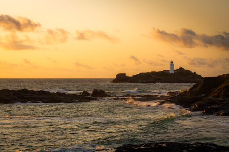 View of a lighthouse in Gwithian,Cornwall.の写真素材
