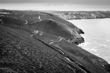 Black and white seascape from Gwithian Beach, Cornwall.の写真素材