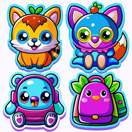 Cute cartoon animals and backpack characters.の素材